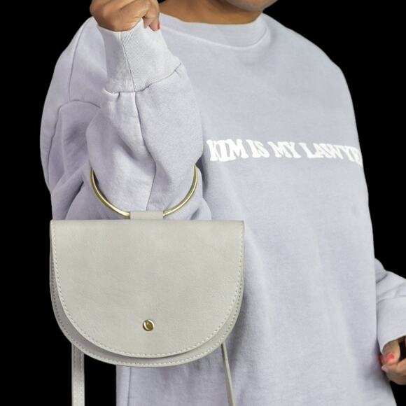 Anthropologie Veronica Ring Bag Grey Crossbody Bracelet Handle Half Moon Small - Picture 2 of 15